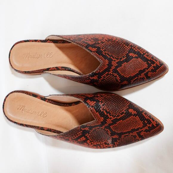 Madewell The Emilia Mule‎ Snake Embossed Size 7 Rust Red Brown Pointed Toe MA416 - Picture 1 of 14